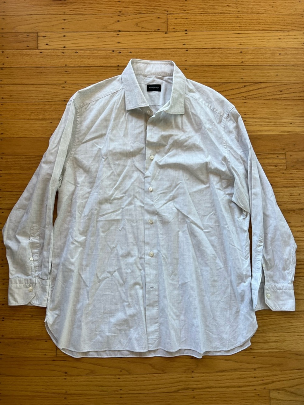 Ermenegildo Zegna White Check Dress Shirt Men’s 47 18.5